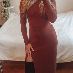 NWT Minkpink Brown Turtleneck Midi Dress with Front Slit - XSMALL